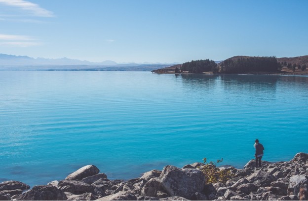 View of Lake Pukaki in the South Island of New Zealand